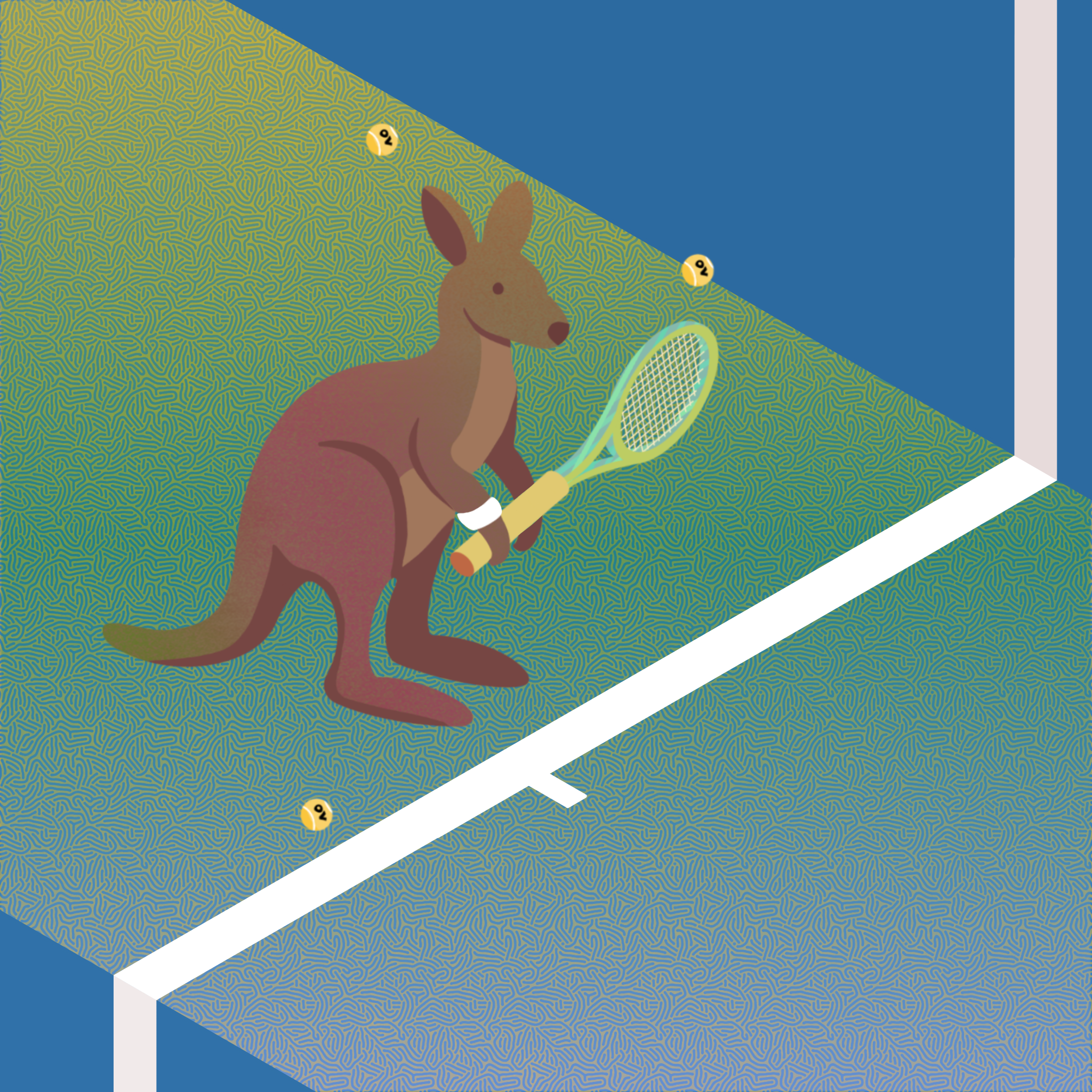 an isometric illustration of a kangaroo playing tennis